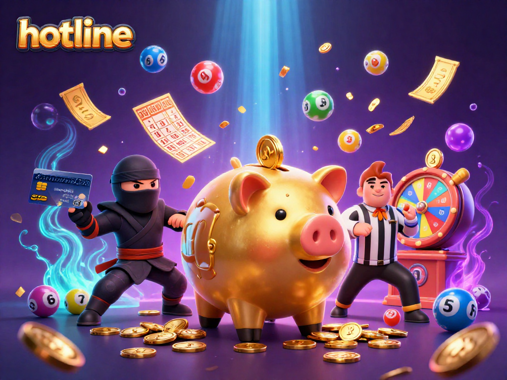 Engage in hotline gaming with a dynamic scene featuring a golden piggy bank, ninja, and samurai.
