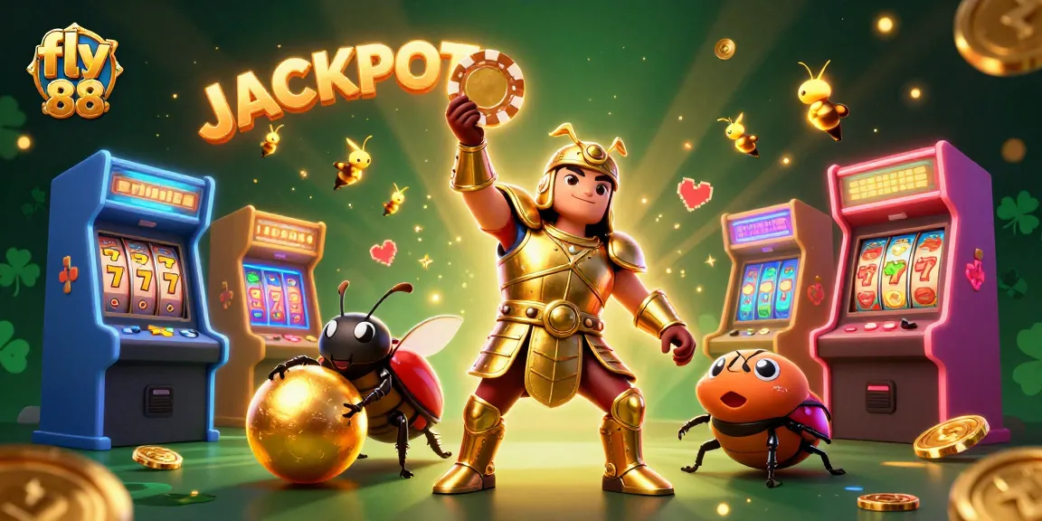 Engage with fly 88's jackpot excitement through vibrant gaming elements in this dynamic casino scene
