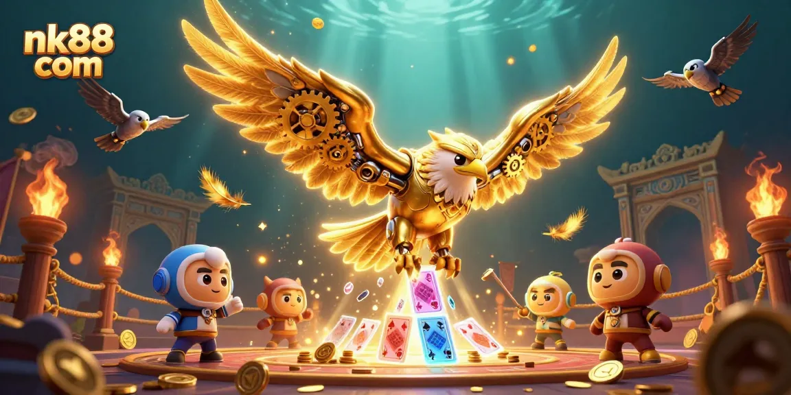 Experience thrilling gameplay at nk88 com with a vibrant casino scene featuring a cybernetic eagle and dynamic elements.