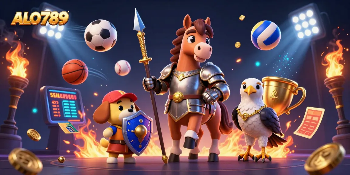 Experience thrilling action at ALO789 with our vibrant sports betting illustration featuring a medieval knight and a charming squire.