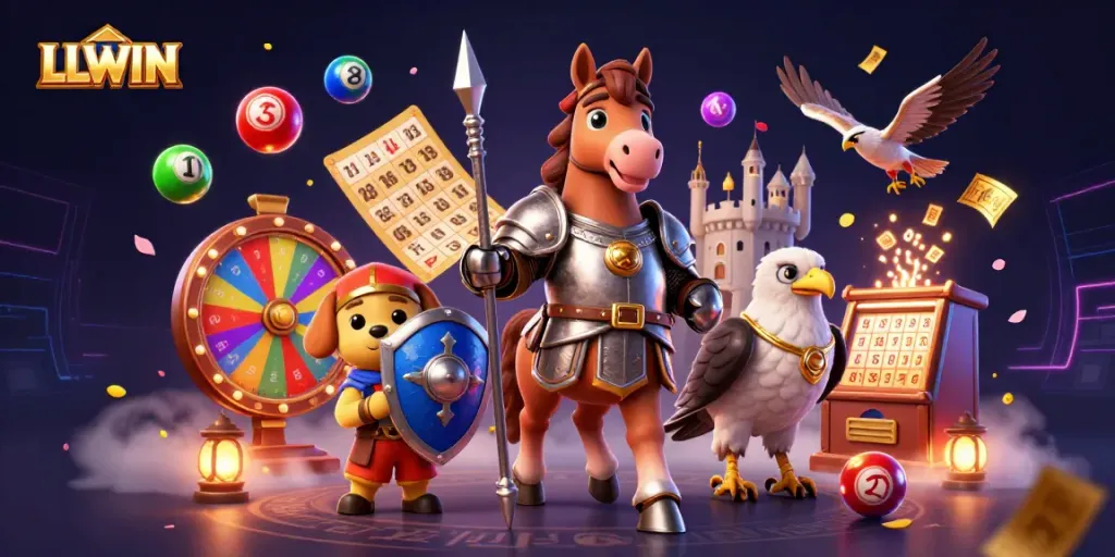 Experience thrilling gameplay with LLWIN in this vibrant, animated gambling illustration.