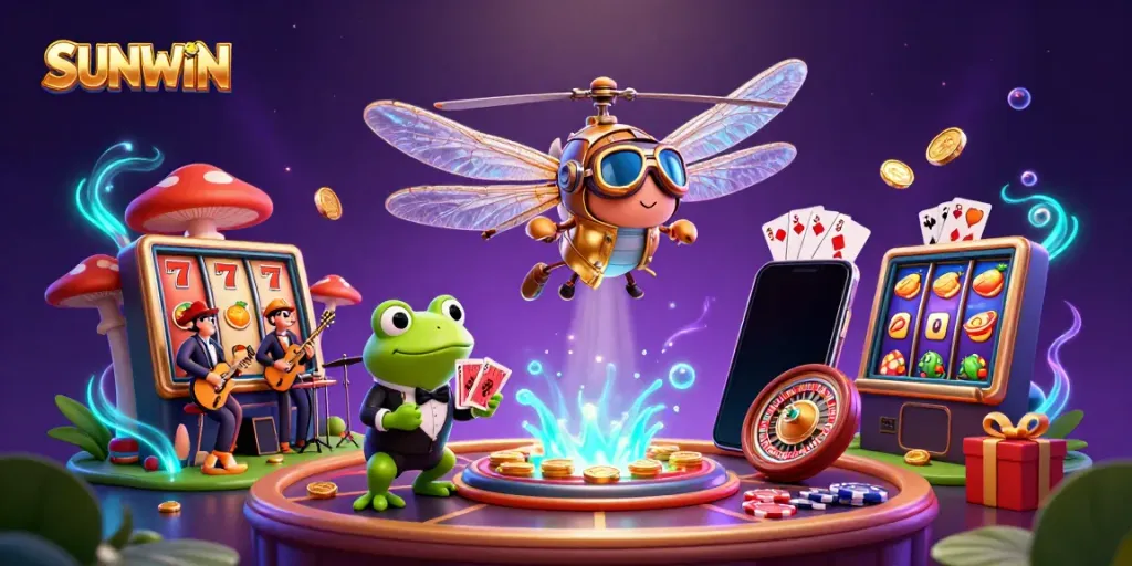 SUNWIN showcases vibrant casino action with cartoon characters in an engaging gaming environment.