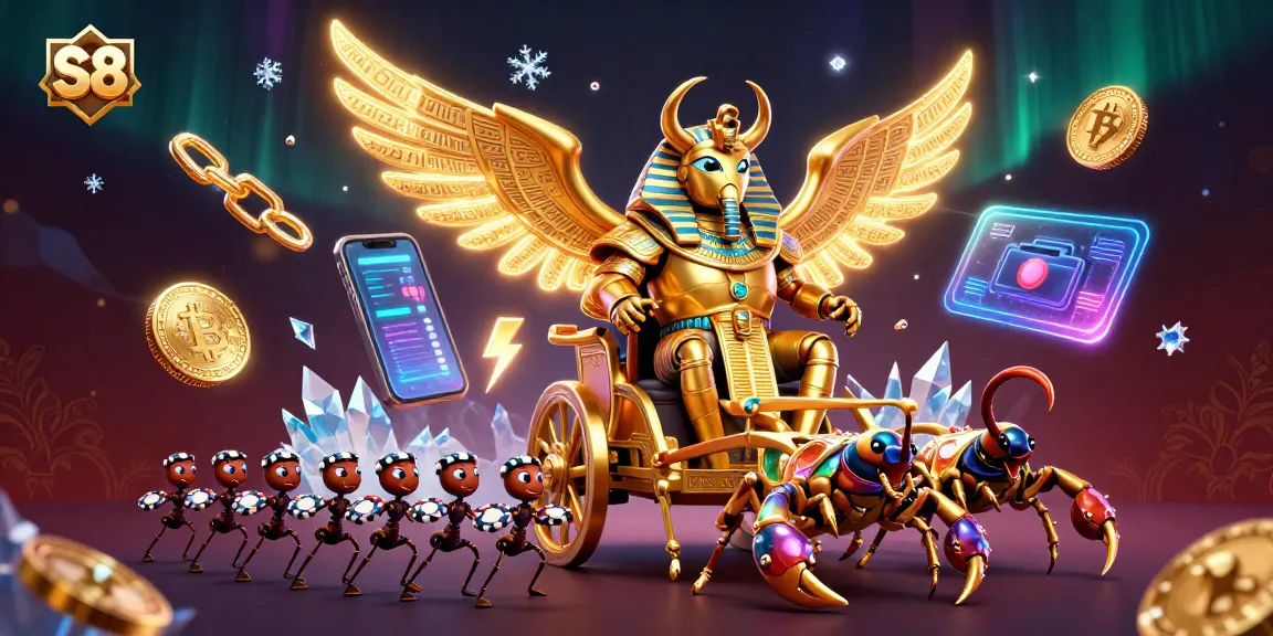 Engage with thrilling casino action featuring S8, a grand pharaoh chariot scene with vibrant coins.