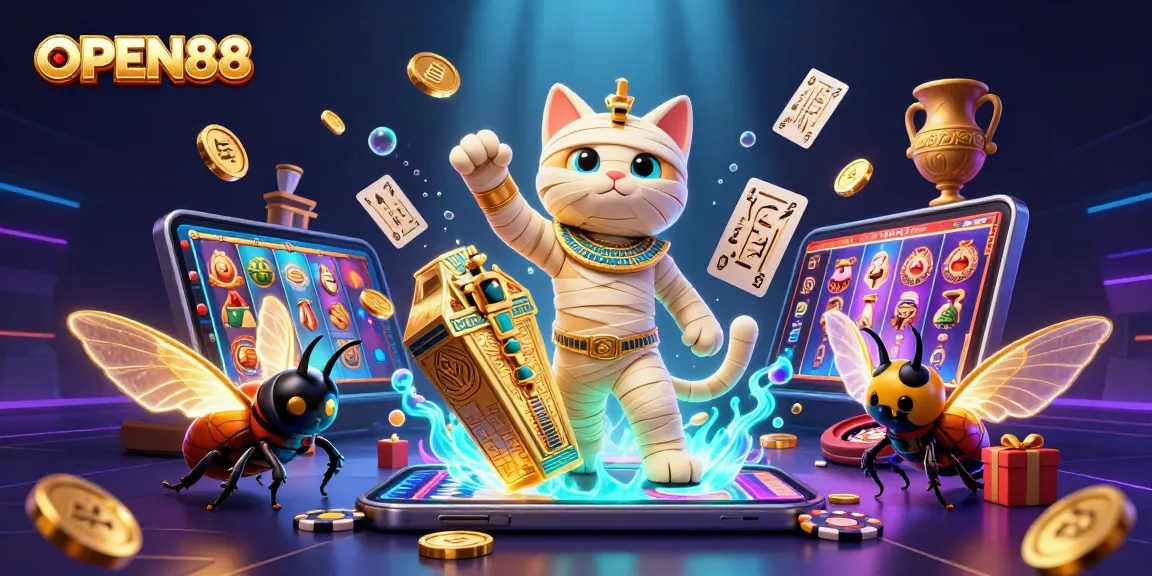 Experience thrilling gaming with OPEN88, vibrant 3D casino illustration showcasing excitement in online betting.