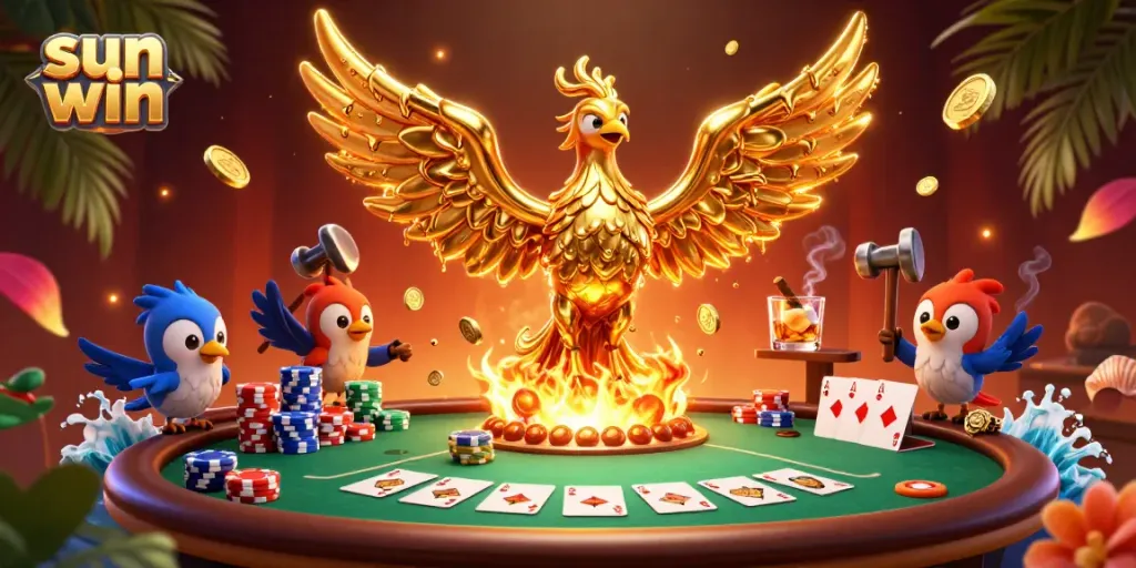 Engage with sun win as golden phoenix symbolizes wealth and success in an immersive gaming scene.