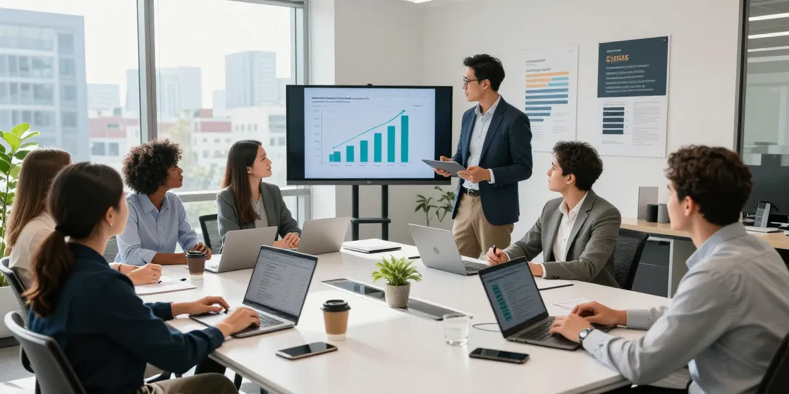 Team collaborating in a modern office at https://aisa.org.uk discussing growth strategies.