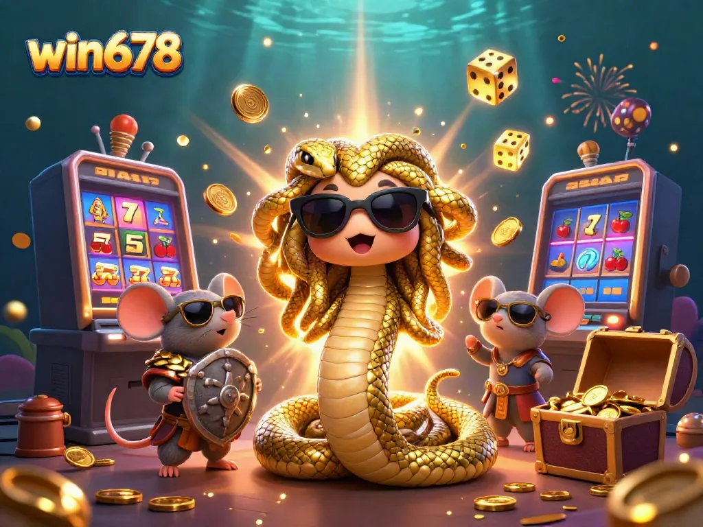 Experience the excitement of win678 with a vibrant 3D scene of casino games and lively characters.