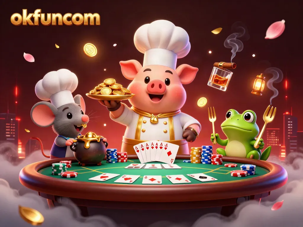 Enhance your gaming experience at okfuncom with a lively 3D illustration of exciting casino elements.