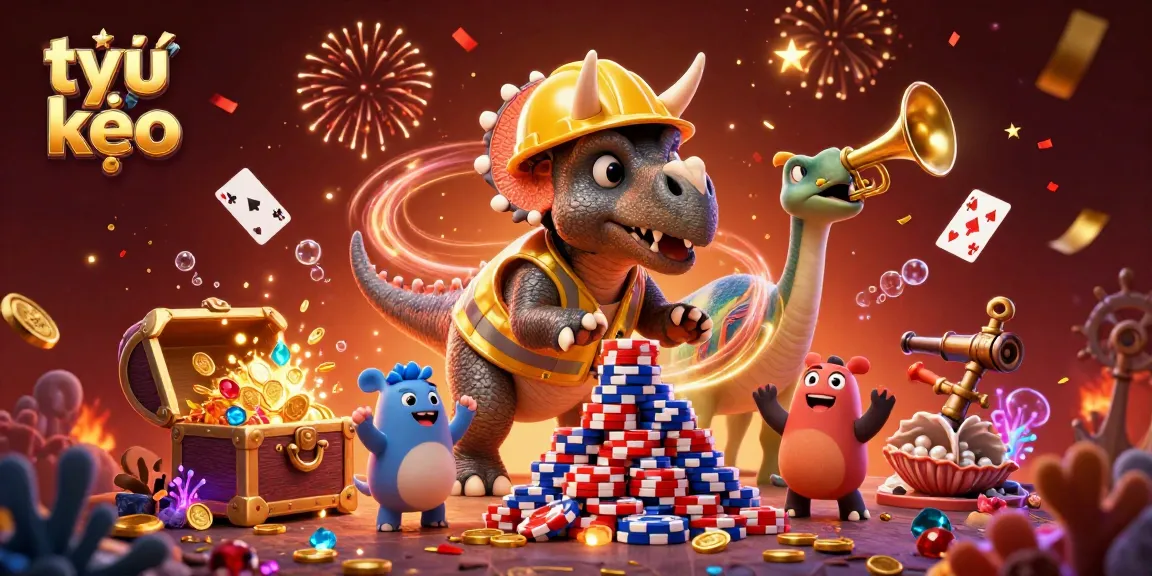 Tỷ lệ kèo offers a dynamic scene with characters celebrating a gambling victory amid rich casino elements and vibrant visuals.
