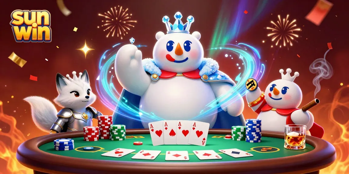 Win big at Sun Win with 3D characters enjoying poker games in an exciting casino scene.