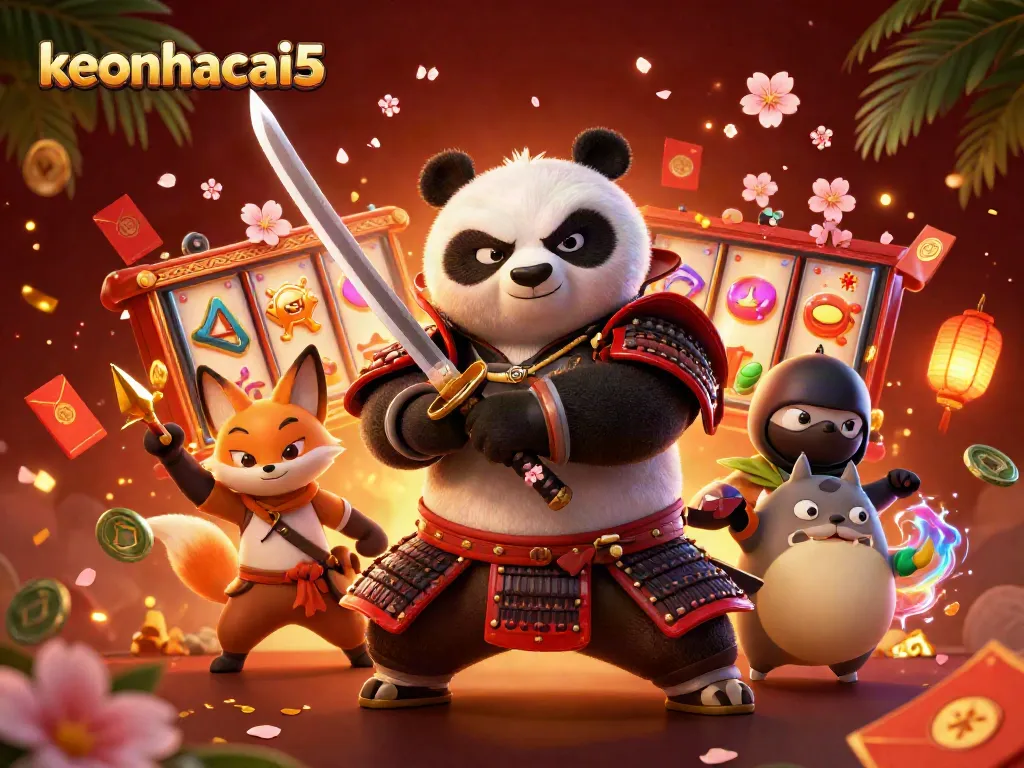 Experience the excitement of betting with keonhacai5 in a vibrant 3D scene filled with gaming elements.