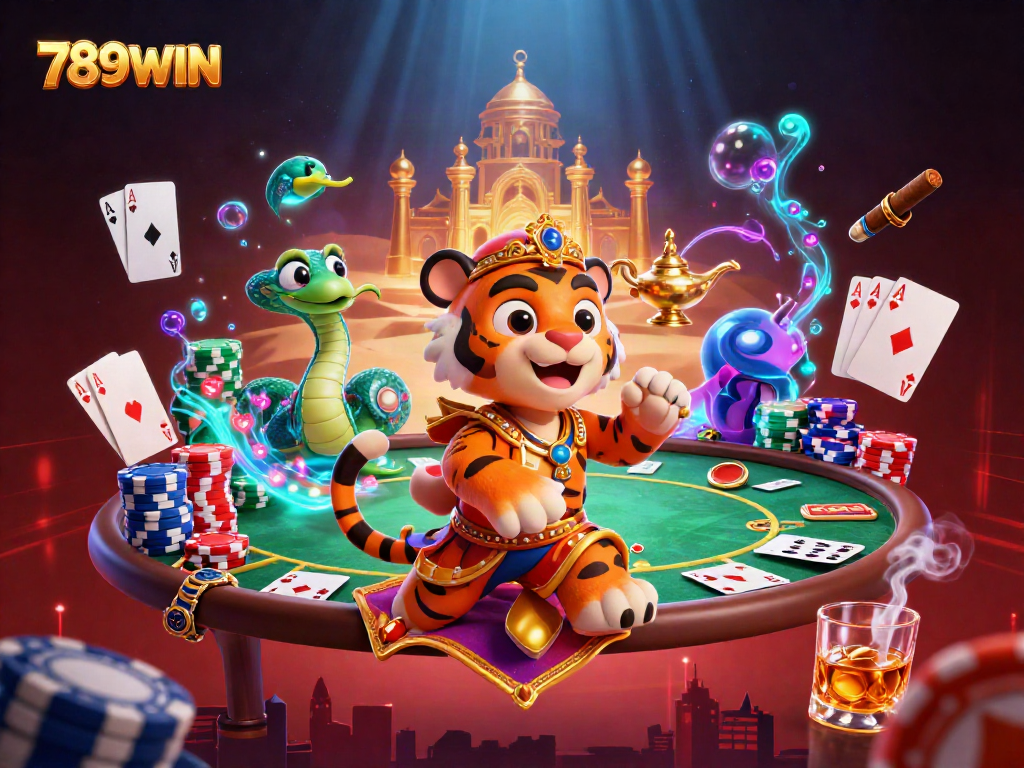 Engage in thrilling moments with 789WIN, where an Arabian Nights-themed tiger sultan and magical elements bring casino excitement.