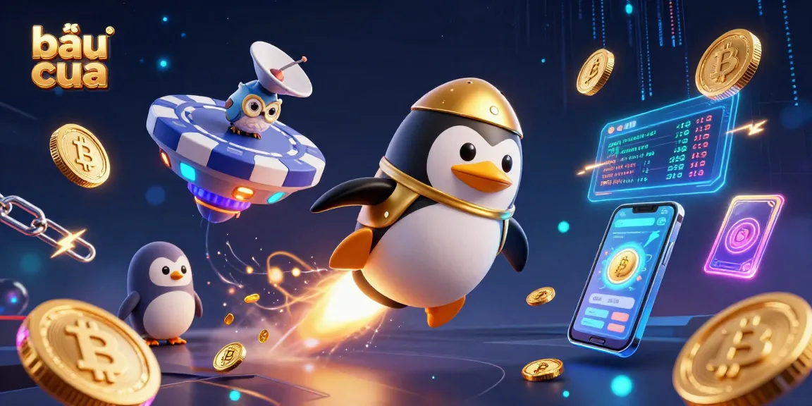 Play bầu cua with a dynamic 3D illustration of a golden penguin and casino elements.