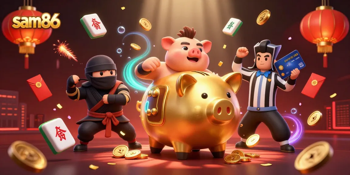 Experience thrilling wins at sam86 with vibrant characters and dynamic casino elements blending in a colorful scene.