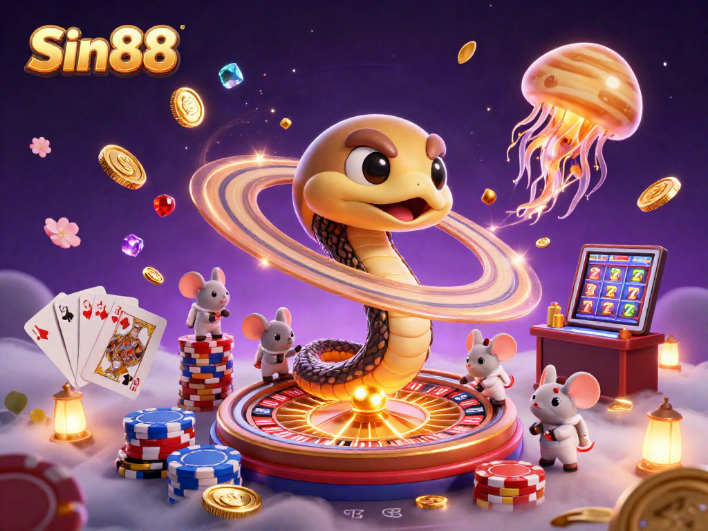 Experience thrilling cosmic betting at Sin88 with a vibrant roulette wheel and playful astronauts.