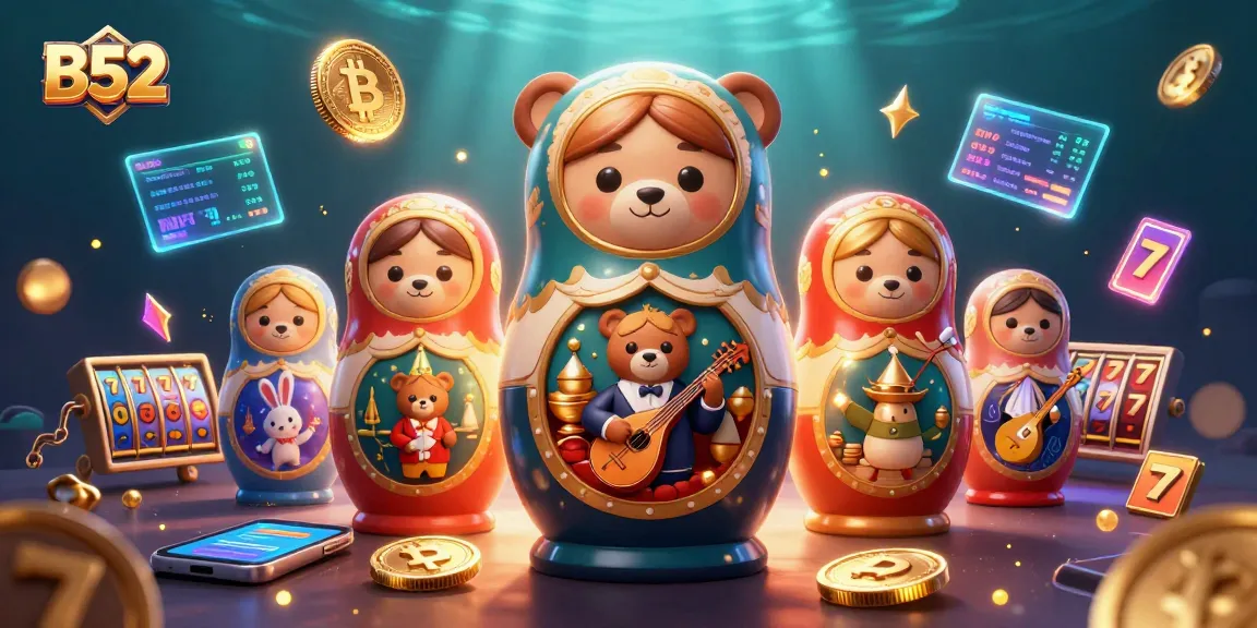 Play slot games with B52-themed elements in a vibrant casino illustration