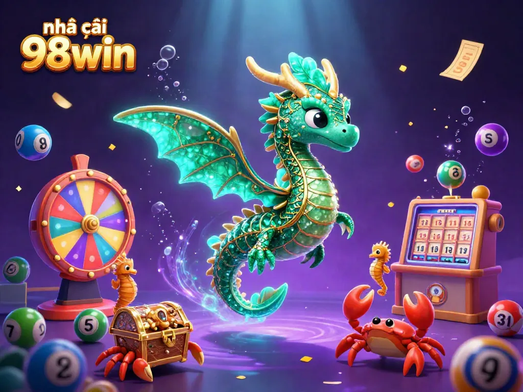 Engage with the dynamic world of nhà cái 98win, featuring a vibrant sea dragon and exciting lottery elements.
