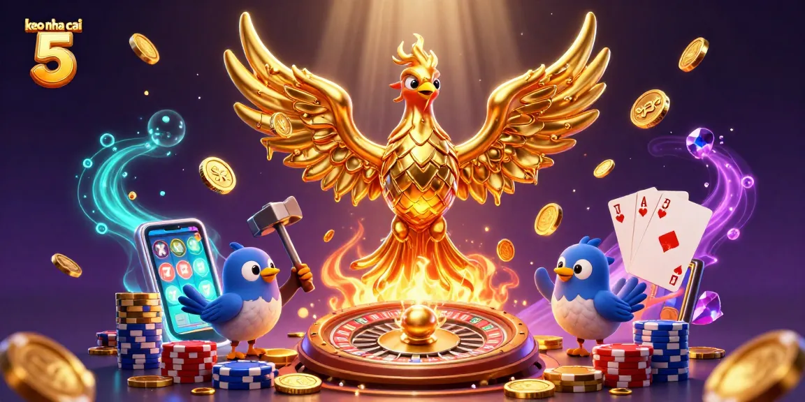 Experience keo nha cai 5 action with a golden phoenix and winning elements in this vibrant casino illustration.