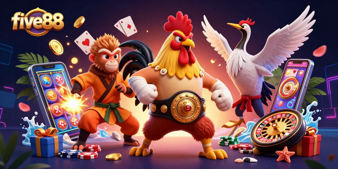 Experience thrilling casino entertainment with five88's vibrant gaming scene featuring rich 3D characters and dynamic elements.