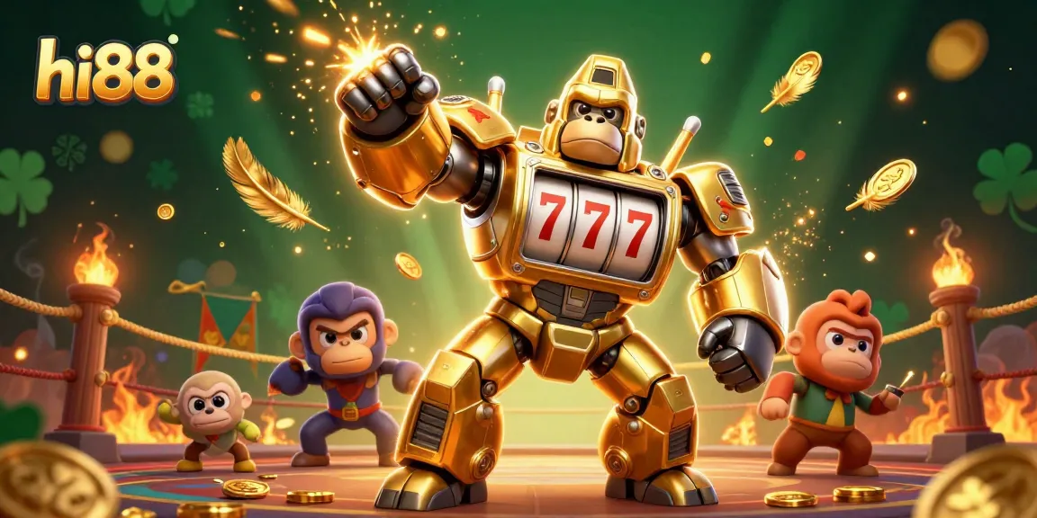 Experience thrilling gameplay at hi88 with a dynamic 3D gorilla mech engaging in casino action.