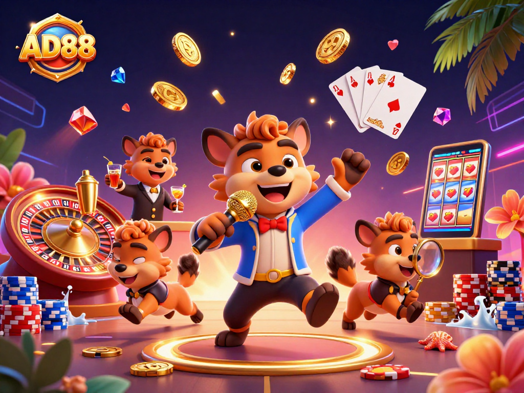 Join the fun at AD88 with hyena comedians and casino excitement!