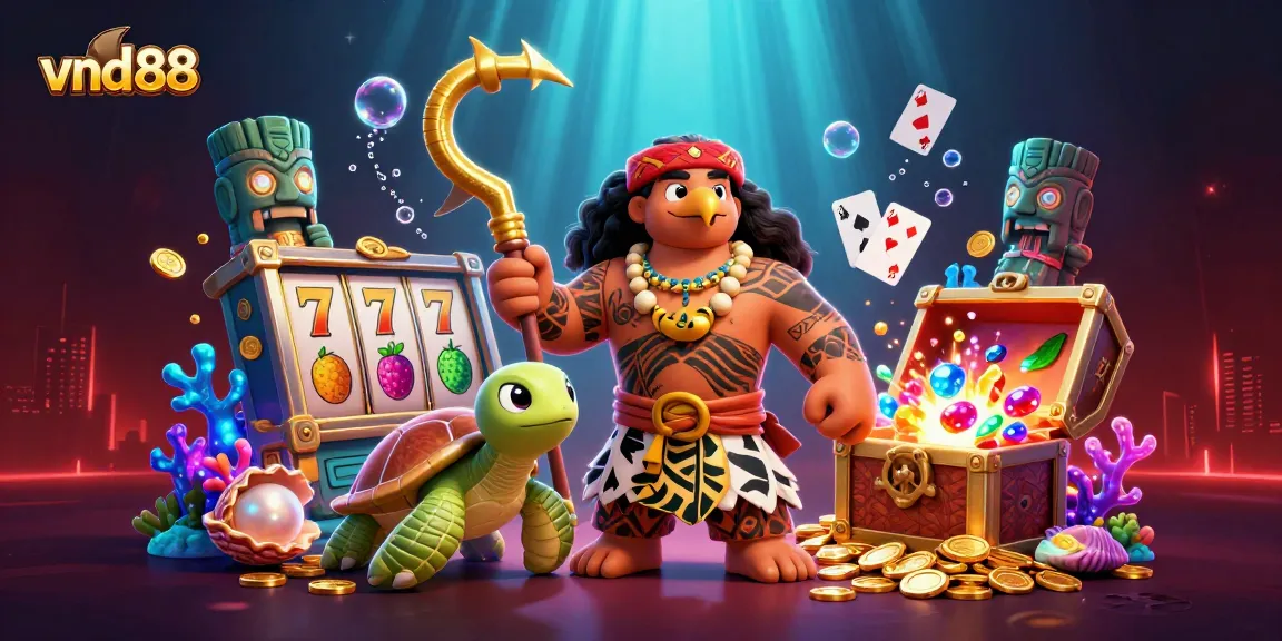 Experience the excitement at vnd88 with vibrant slot reels and a dynamic 3D casino illustration.