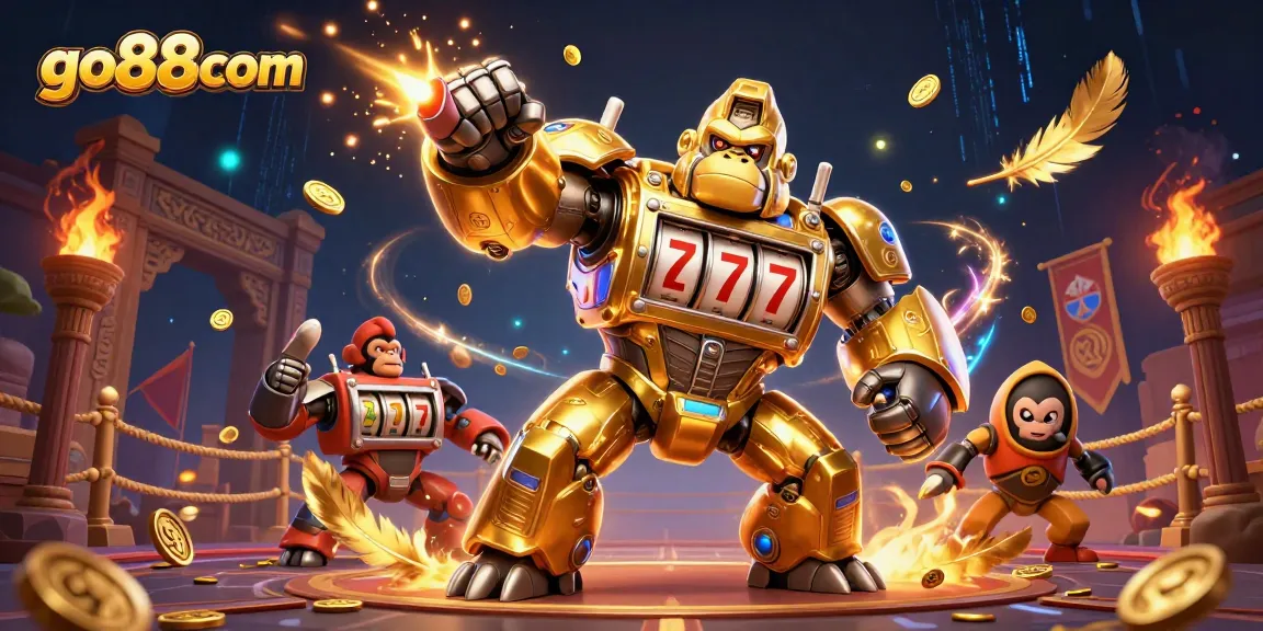 Experience the thrill of winning at go88com with a dynamic slots and casino-themed scene featuring gold coins and action.
