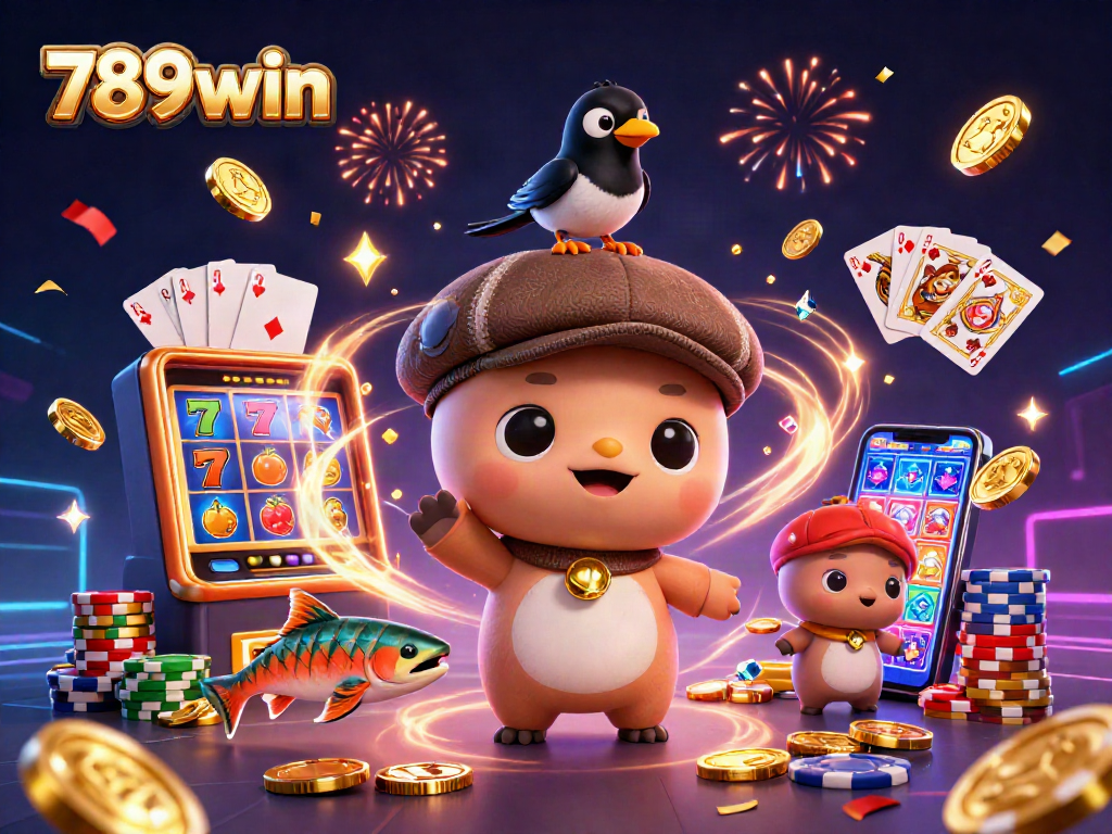 Spin and win with 789win in a vibrant casino scene featuring Nessie and friends.