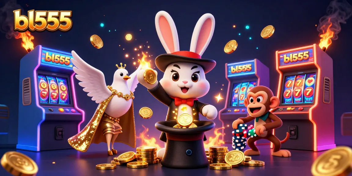 Engage with the magic of bl555 as a rabbit conjures coins amidst 3D casino excitement.