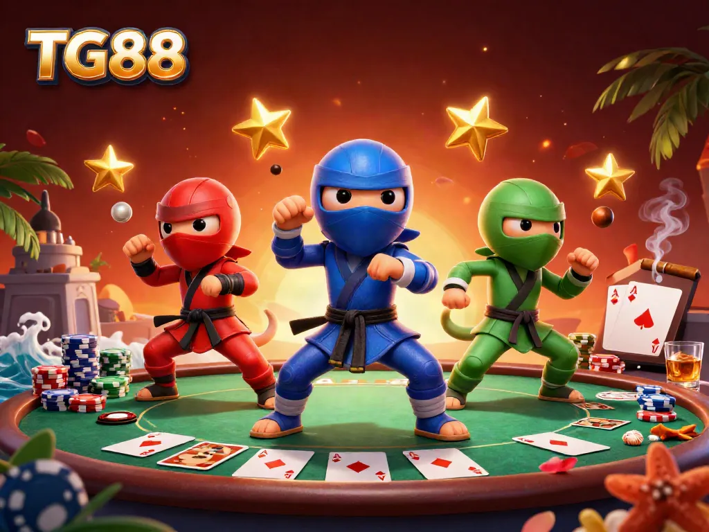 Experience thrilling action with TG88's ninja chameleon team in a dynamic casino scene.