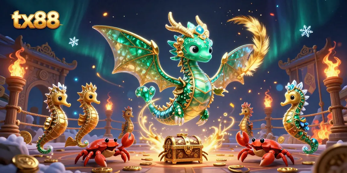 Engage with tx88 gaming excitement featuring emerald sea dragon and seahorse treasures.