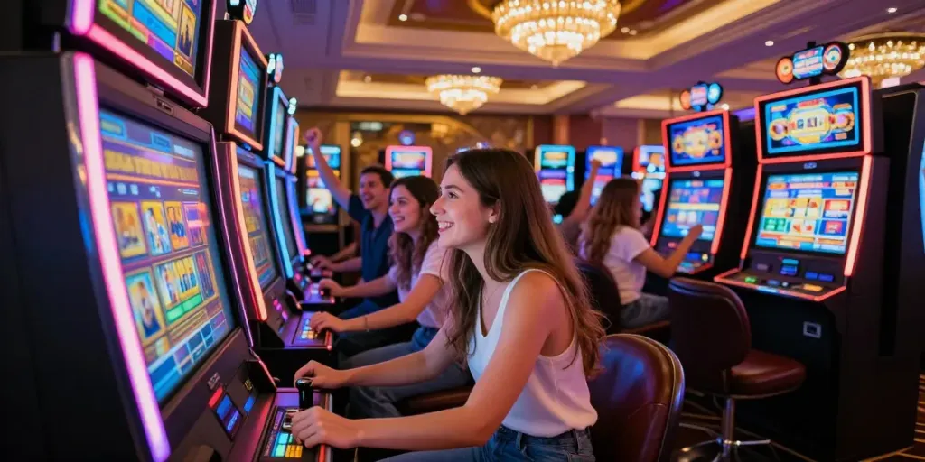 Pengalaman bermain situs slot gacor di kasino modern dengan teman-teman, suasana penuh keceriaan.