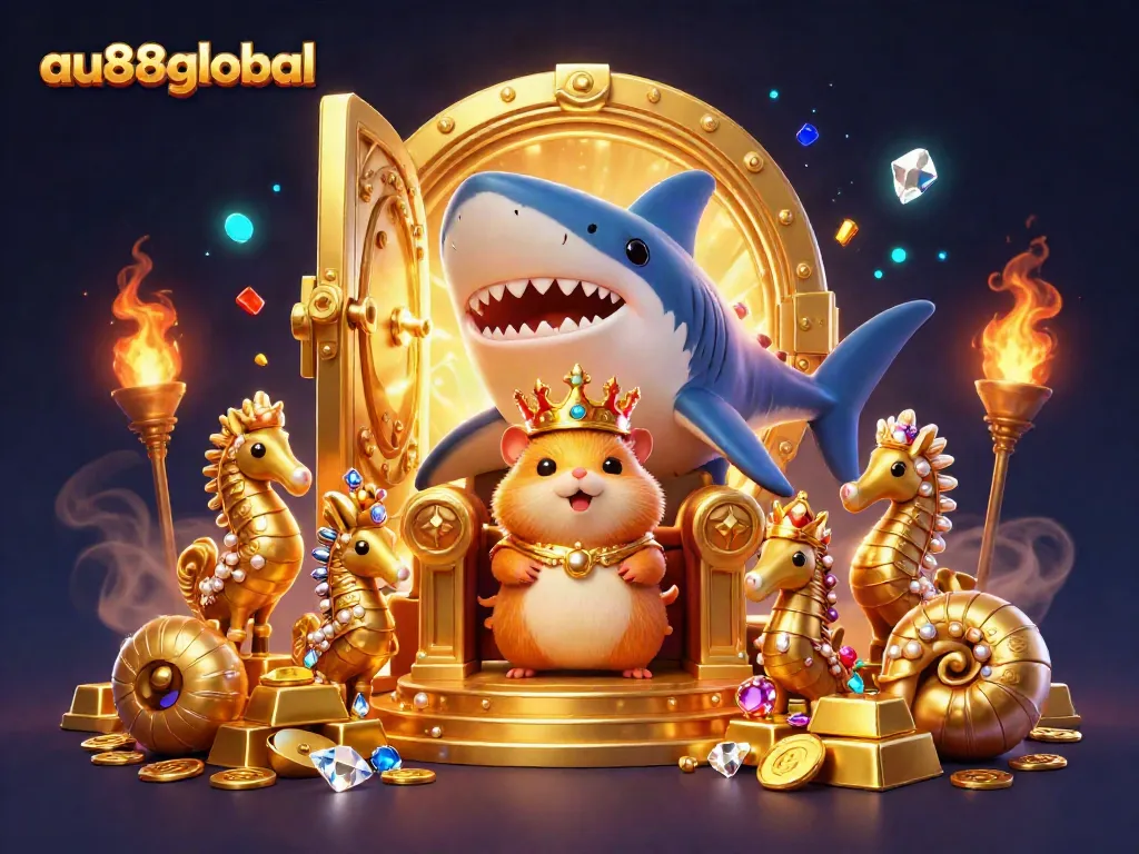 Experience thrilling gameplay with au88global as the golden hamster king reigns in a treasure-filled casino.