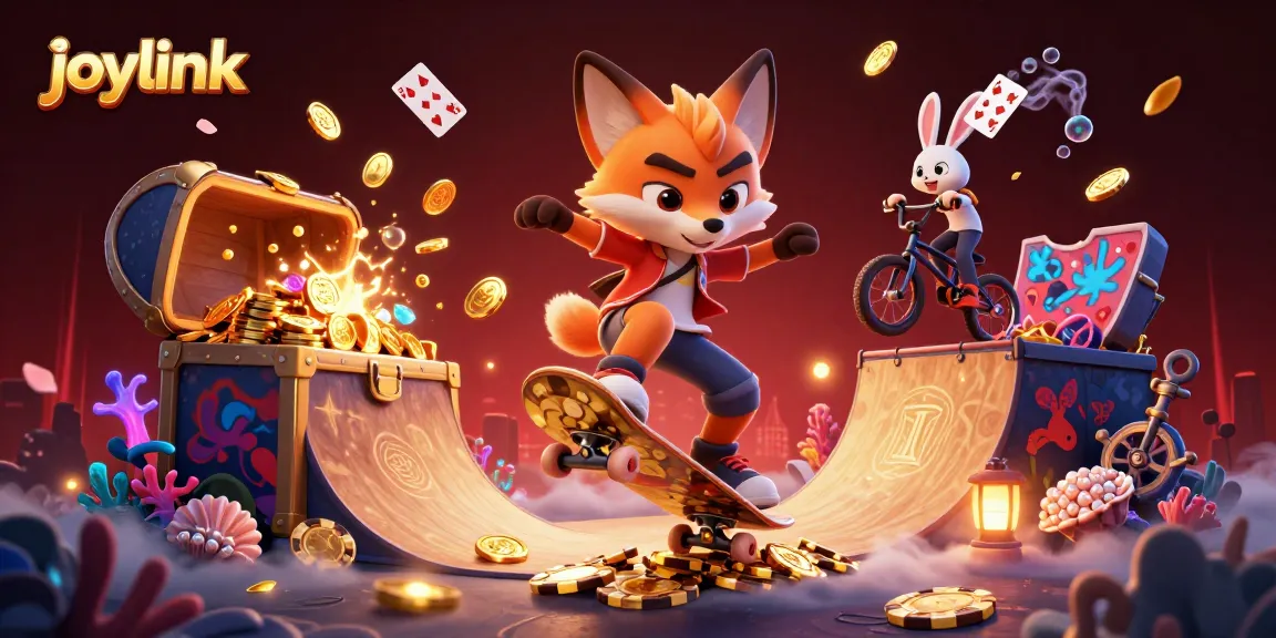 Experience joylink as a lively online casino setting, featuring dynamic gameplay elements and playful characters.