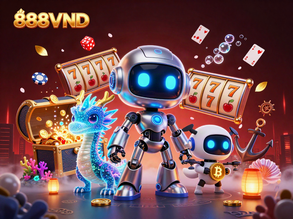 Experience thrilling gaming with 888VND in a vibrant holographic casino world filled with excitement.