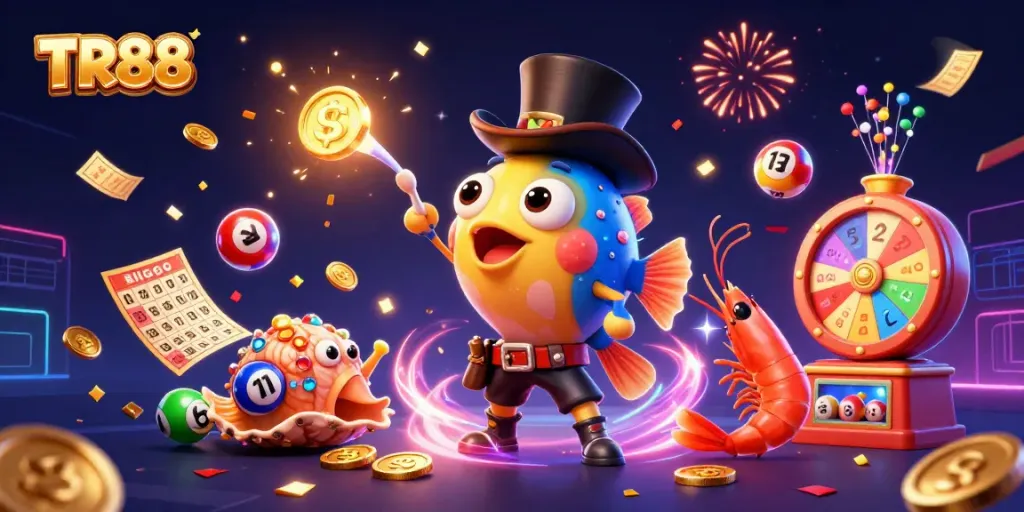 Get ready to win at TR88, where glowing anglerfish attract golden coins in a vibrant casino scene.