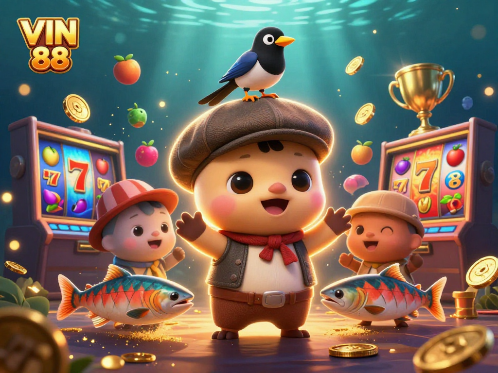 Spin to win with exciting slot games at VIN 88 featuring vibrant characters and playful elements!