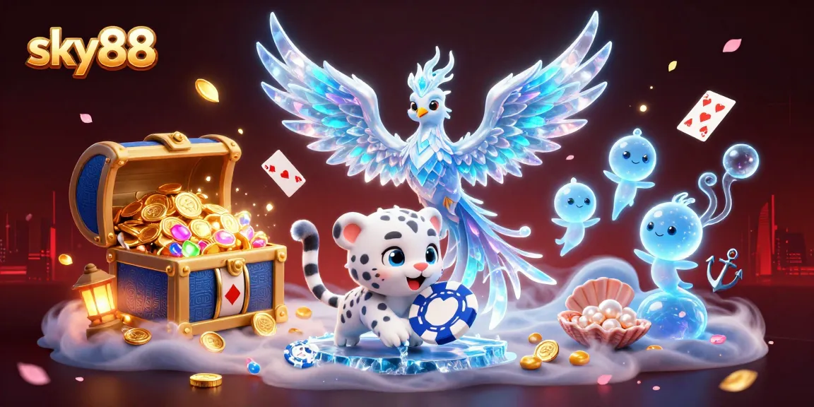 Experience the thrilling world of sky88 with vibrant characters and dynamic casino elements.