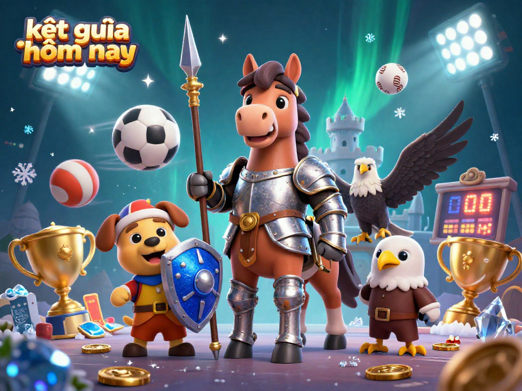 Experience kết quả hôm nay in an animated display featuring lively sports elements and gambling-themed characters.