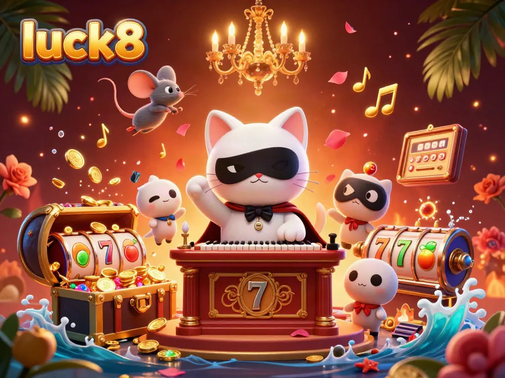 Experience thrilling wins at luck8 with illustrated casino action, vibrant colors, and dynamic game elements.