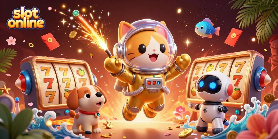 Slot online yang menarik dengan kucing astronot, anjing robot, dan elemen kasino lainnya.