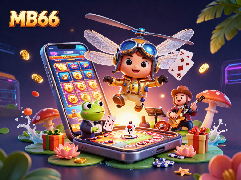 Experience thrilling action at MB66 with vibrant 3D casino elements and characters.