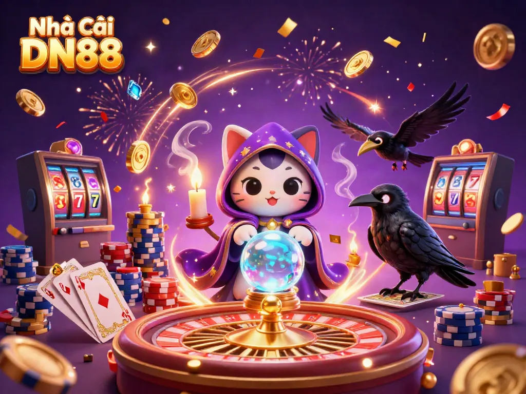 Experience the enchantment of Nhà cái DN88 with vibrant casino-themed characters, jewels, and exciting gaming elements.