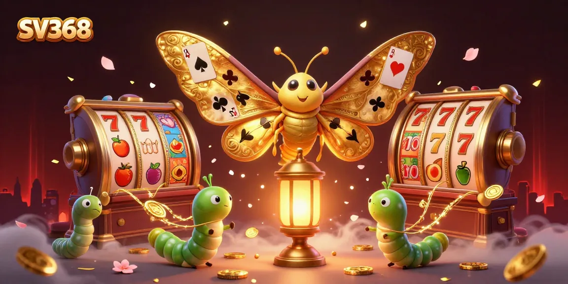 SV368 highlights a vibrant casino scene with a magical atlas moth, slot reels, and golden elements.