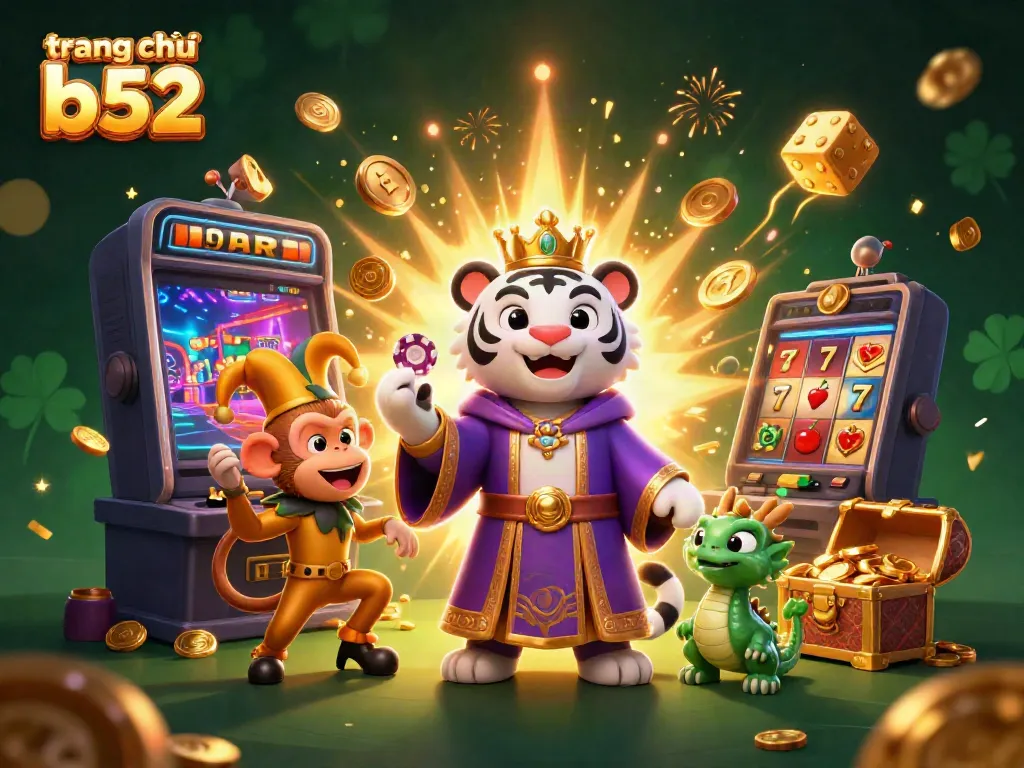 Win big at trang chủ b52 with vibrant casino elements like slots, poker, and sparkling treasures.