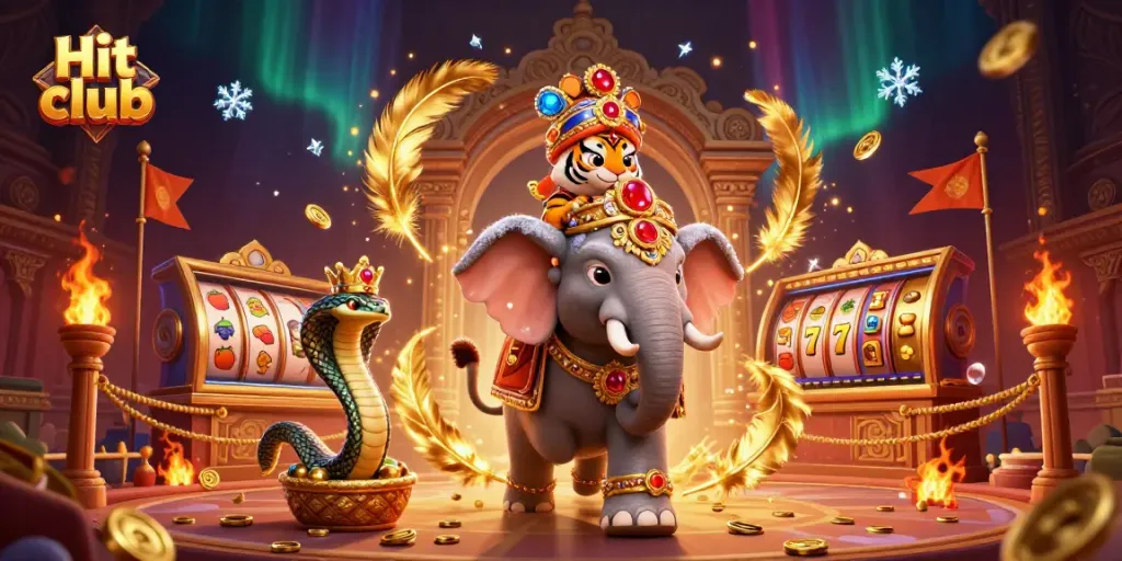 Experience the thrill at Hit club with vibrant 3D casino elements and majestic characters.