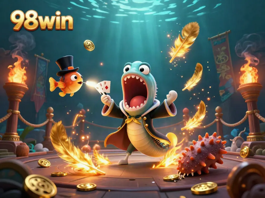 Experience thrilling magic in a vibrant underwater casino with 98win's enchanting characters.