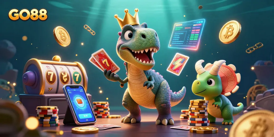 Experience GO88's exciting gaming realm with a vibrant 3D illustration showcasing its unique casino elements.