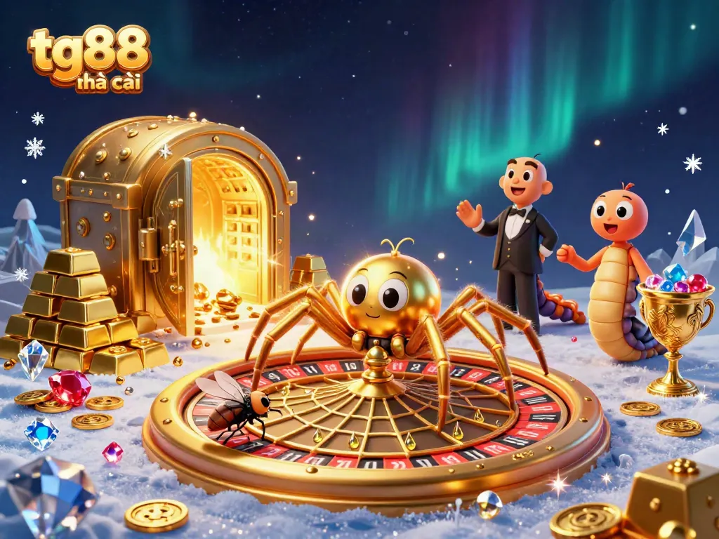 Engage in thrilling bets with tg88 nhà cái, featuring a golden spider and roulette wheel in an enchanted casino