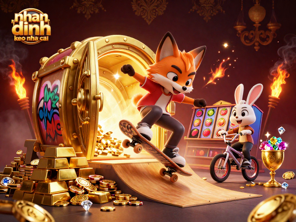 Engage in thrilling action with nhan dinh keo nha cai illustrated through dynamic characters and vibrant casino elements.